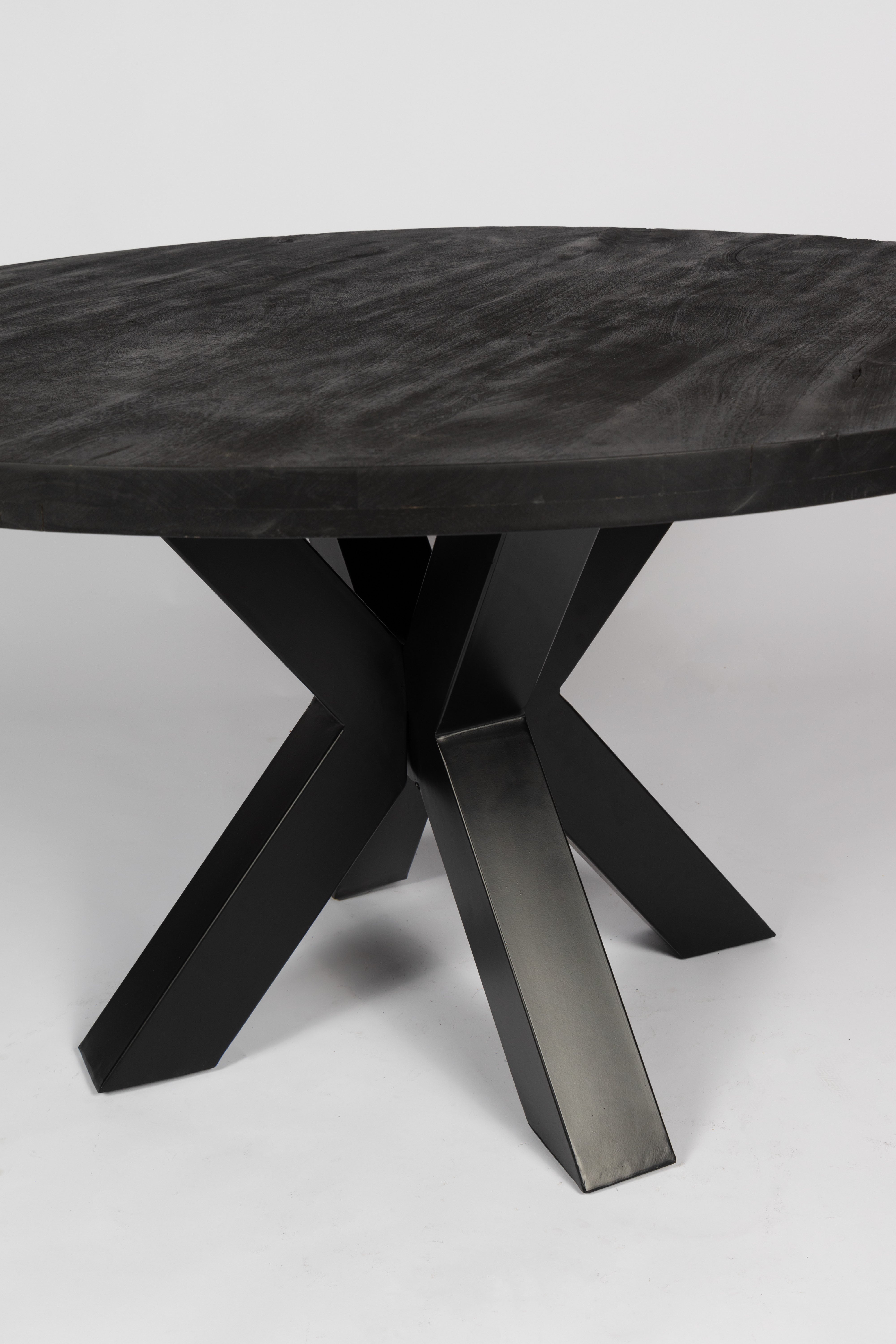 Table à manger ronde - 140 cm - Structure épaisse - Bois de manguier noir