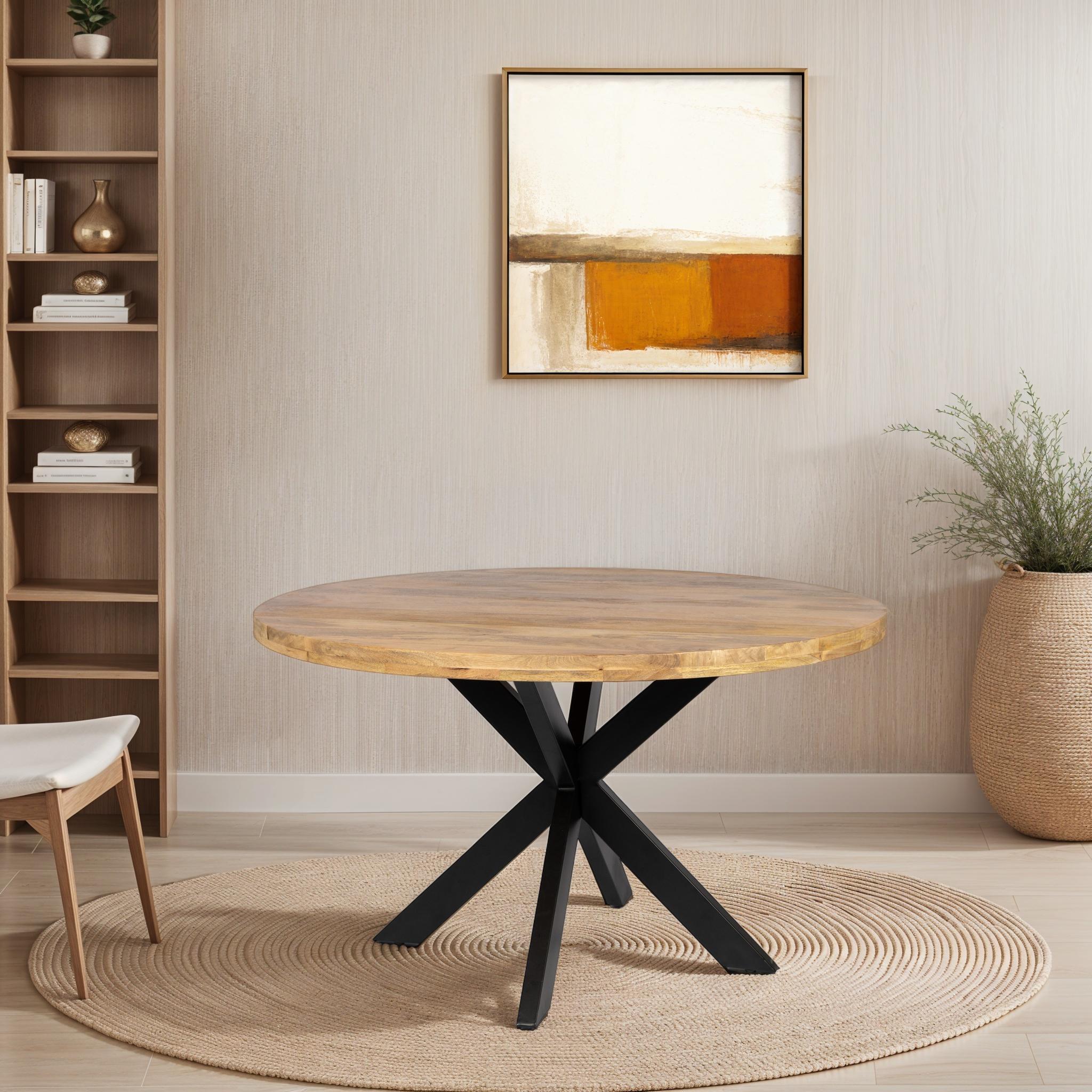 Table à manger ronde - 130 cm - Naturel - Bois de manguier