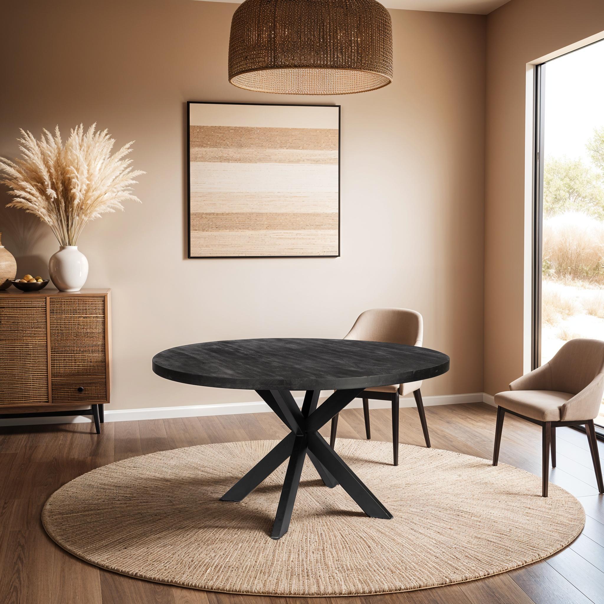 Table à manger ronde - 110 cm - Noir - Bois de manguier