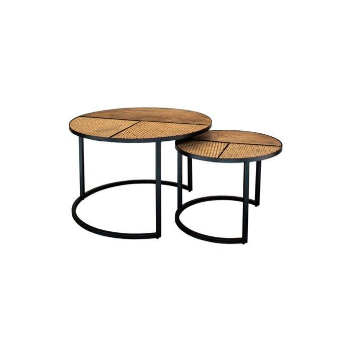 Table basse lot de 2 - 70 cm x 50 cm - Rotin - Bois de manguier