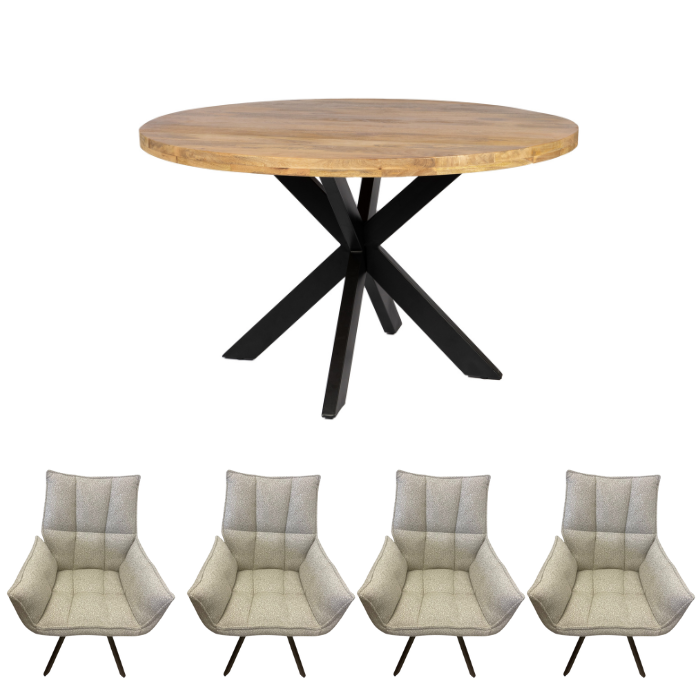 Combi deal Eettafel 110cm rond + 4 stoelen Zita Chair