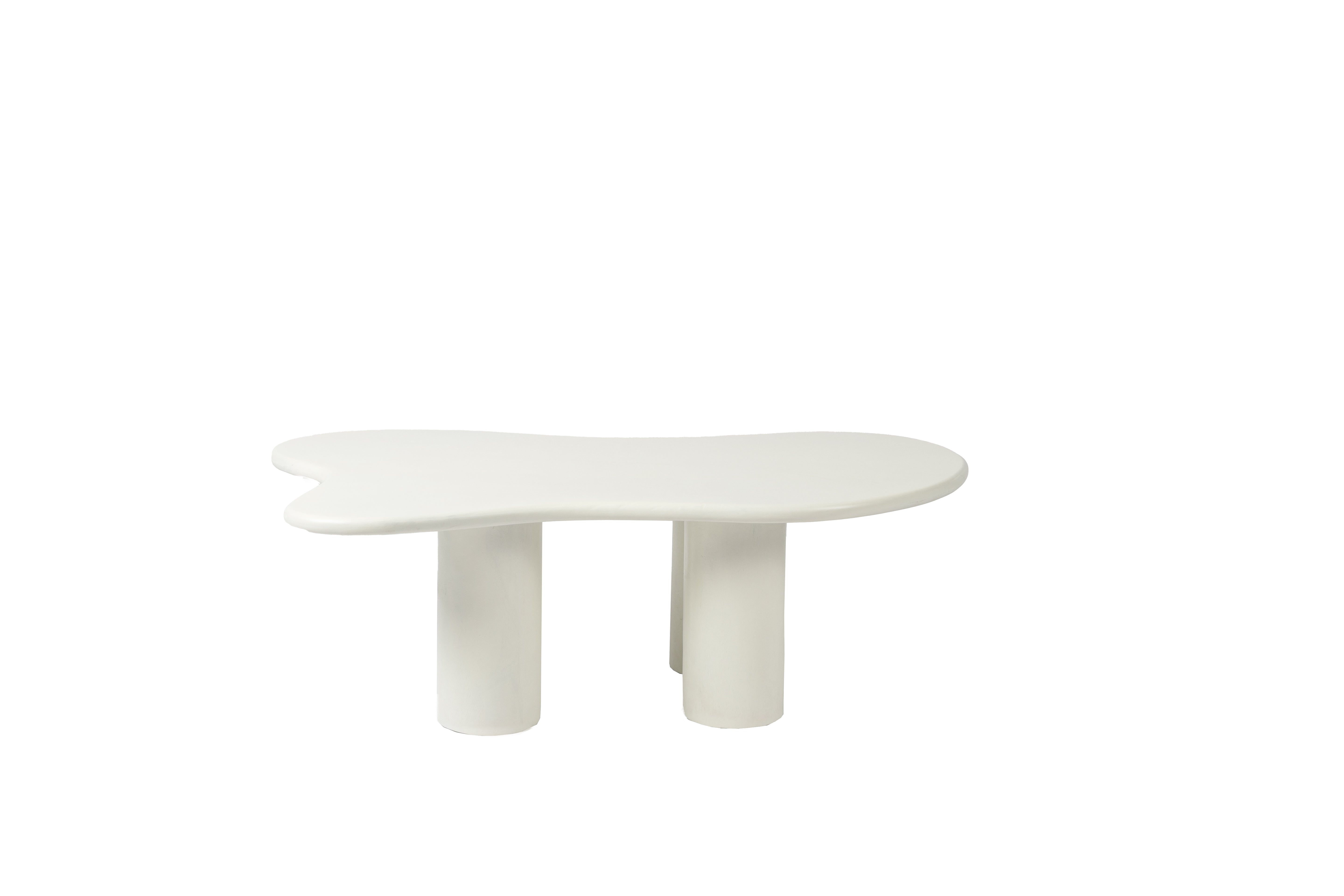 Table basse bio - 110 cm - Blanc - 4 pieds - Bois de manguier