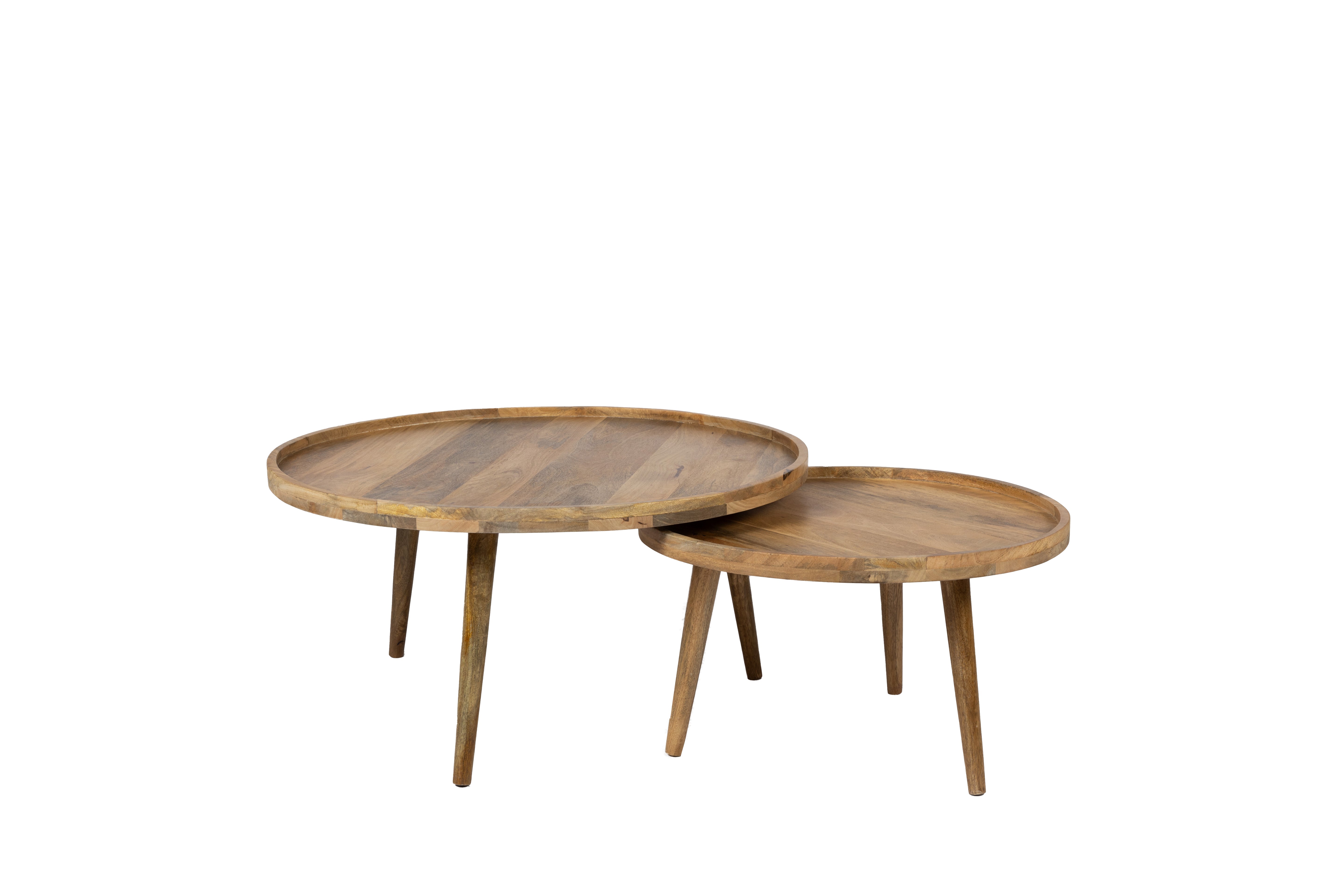 Table basse - Lot de 2 - 80 cm x 60 cm - Naturel - Bois de manguier