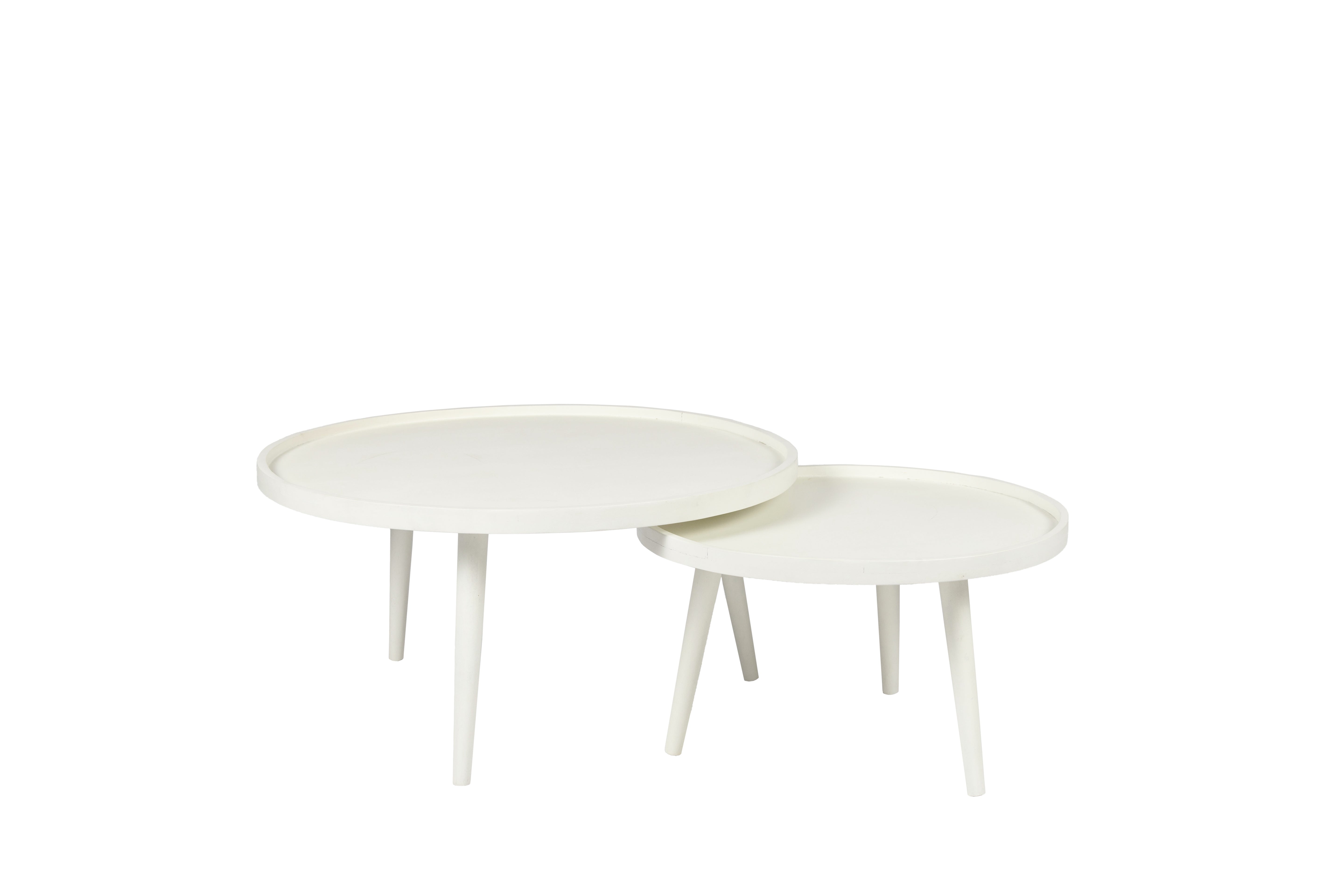 Table basse Lot de 2 - 80 cm x 60 cm - Blanc - Bois de manguier