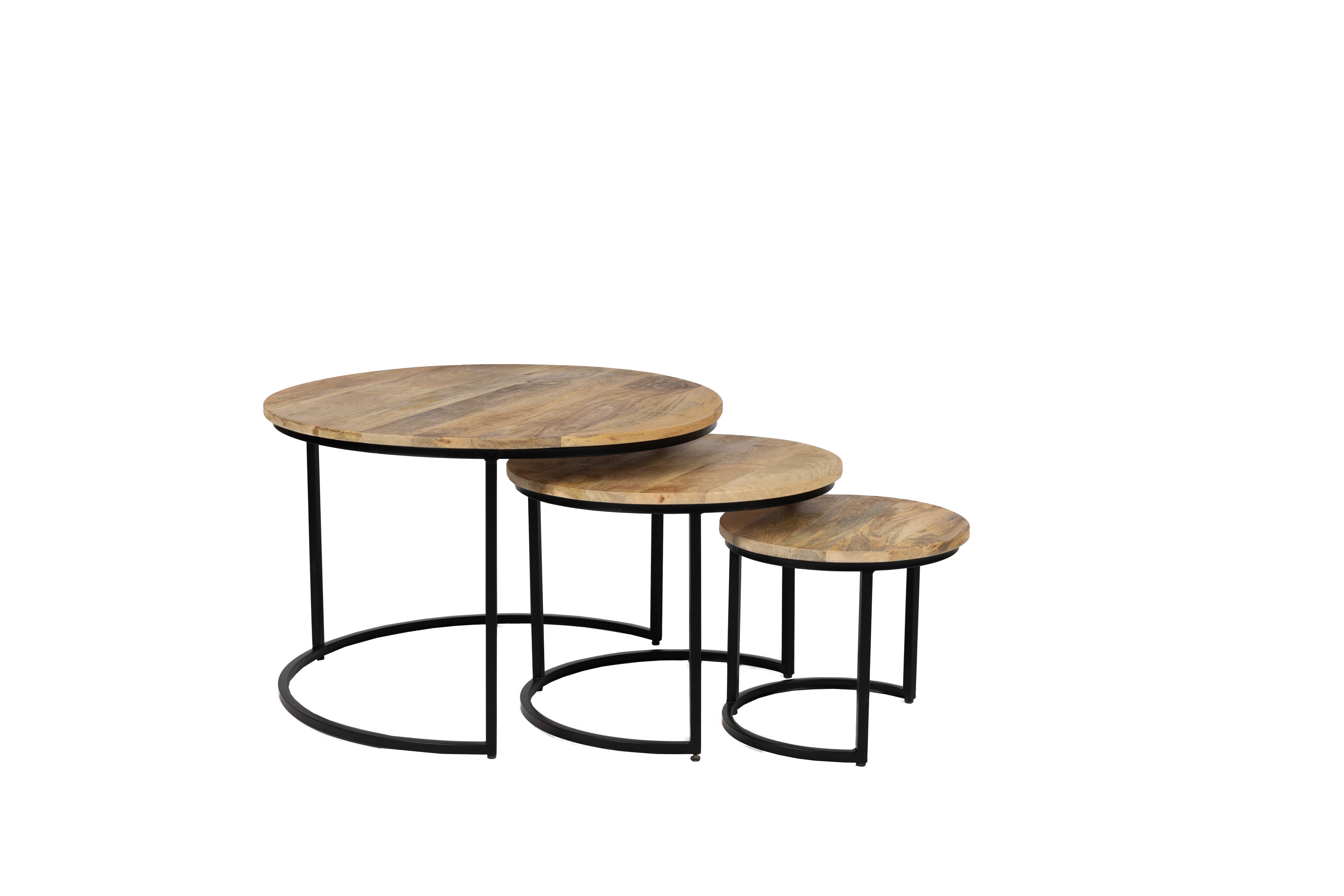 Table basse Lot de 3 - 70 cm x 50 cm x 36 cm - Naturel - Bois de manguier