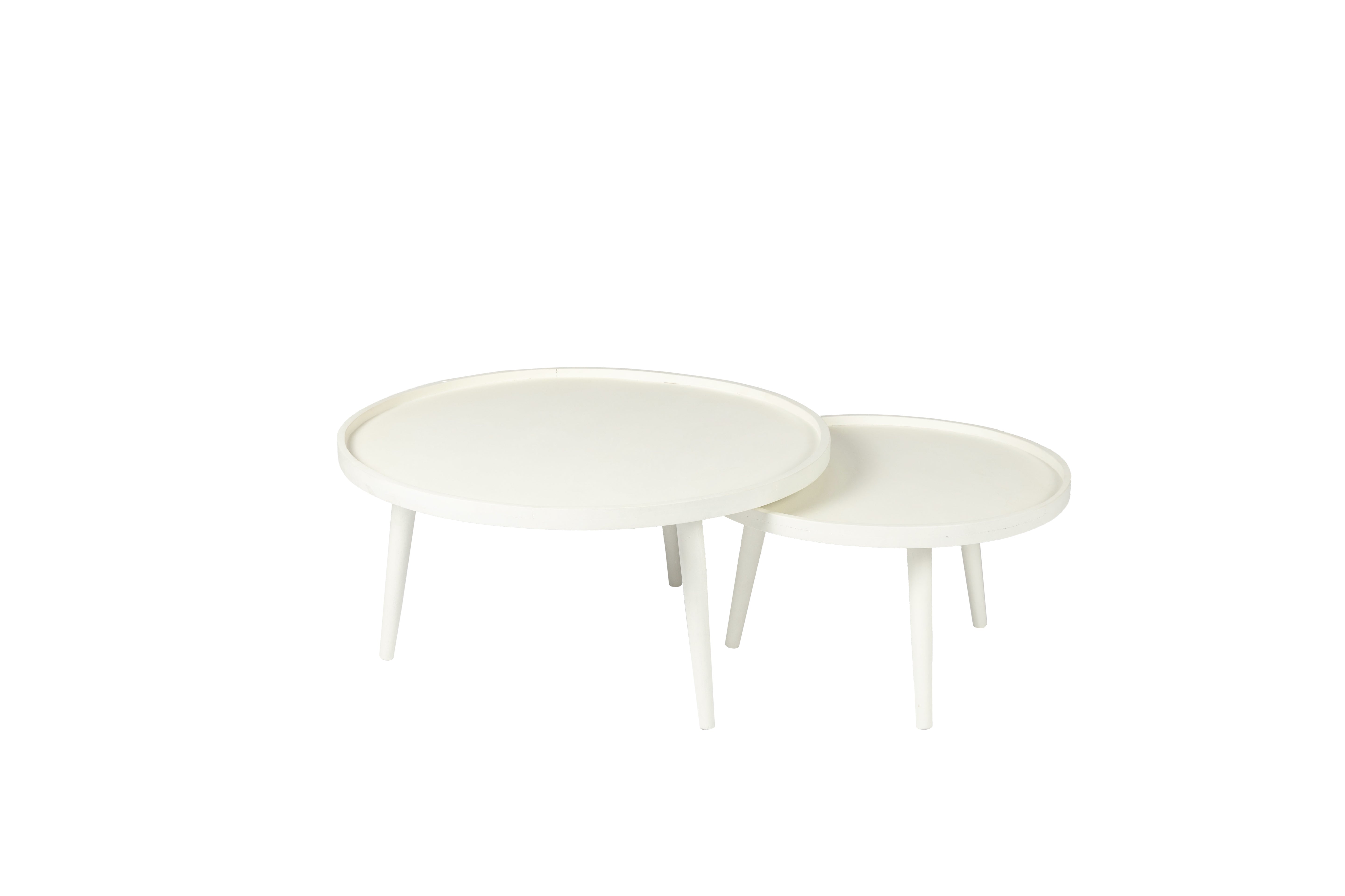 Table basse Lot de 2 - 80 cm x 60 cm - Blanc - Bois de manguier