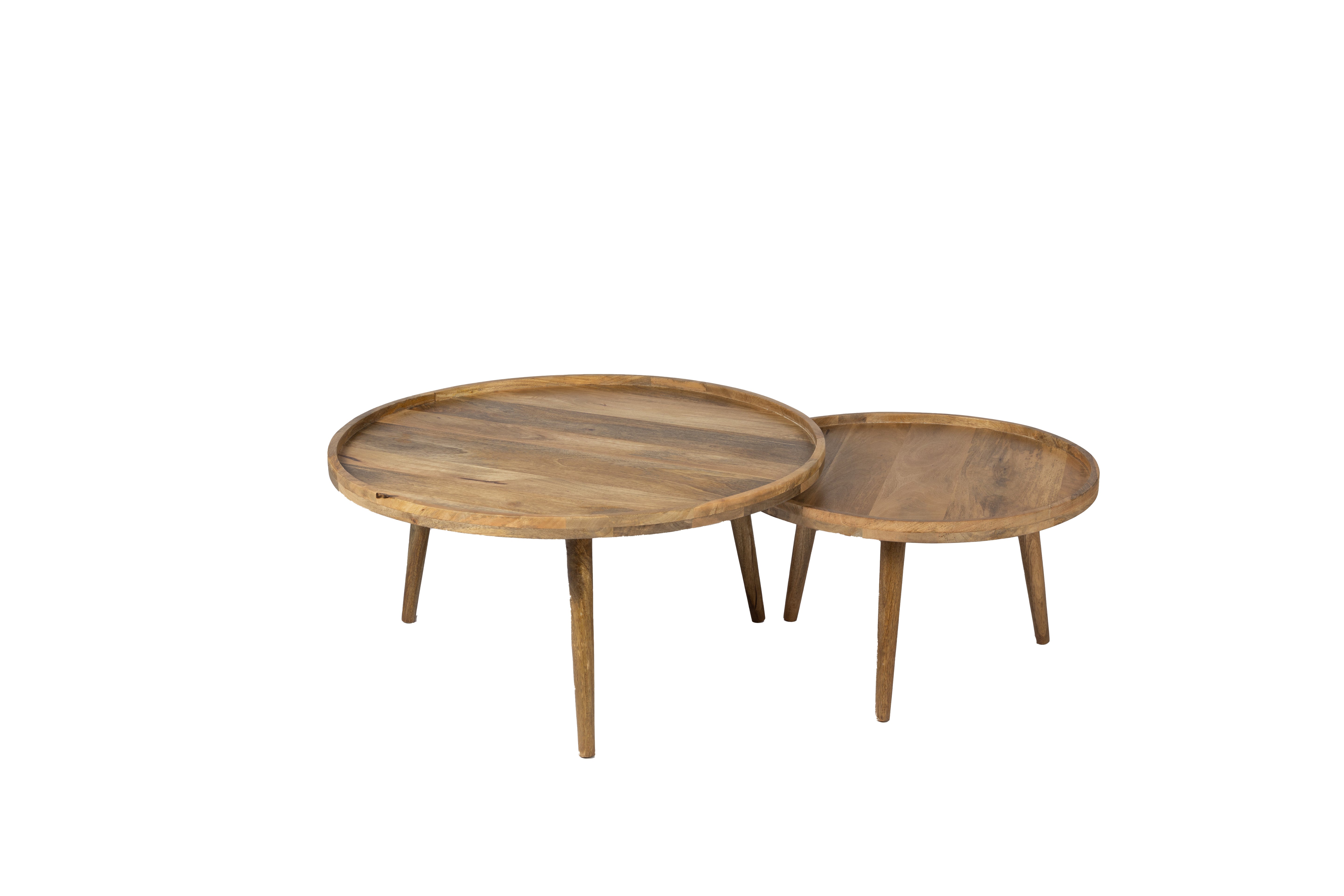 Table basse - Lot de 2 - 80 cm x 60 cm - Naturel - Bois de manguier