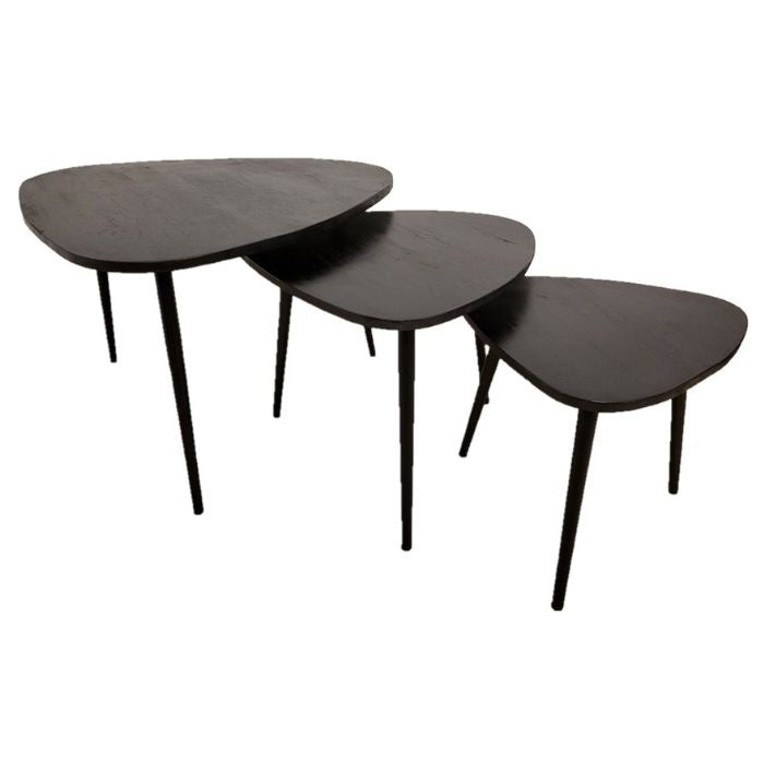 Table basse lot de 3 - 70 cm x 50 cm x 40 cm - Noir - Bois de manguier