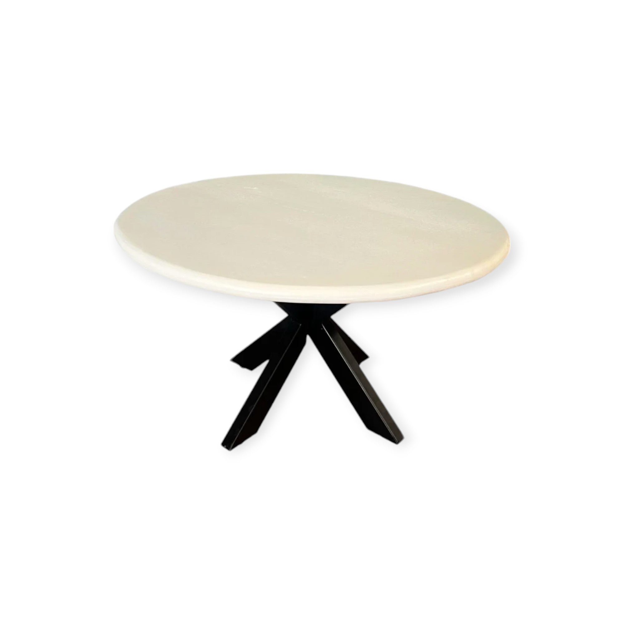 Table Basse Ronde - 80 cm - Blanc - Pied Croisé en Métal Noir